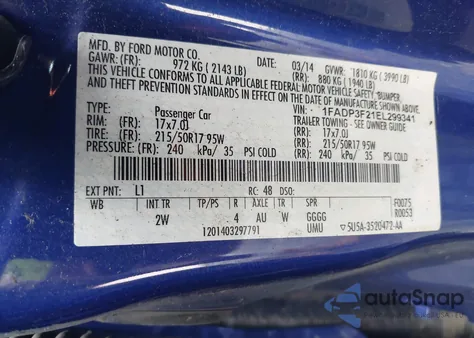 2014 Ford Focus Se из США, поврежденный, VIN 1FADP3F21EL299341